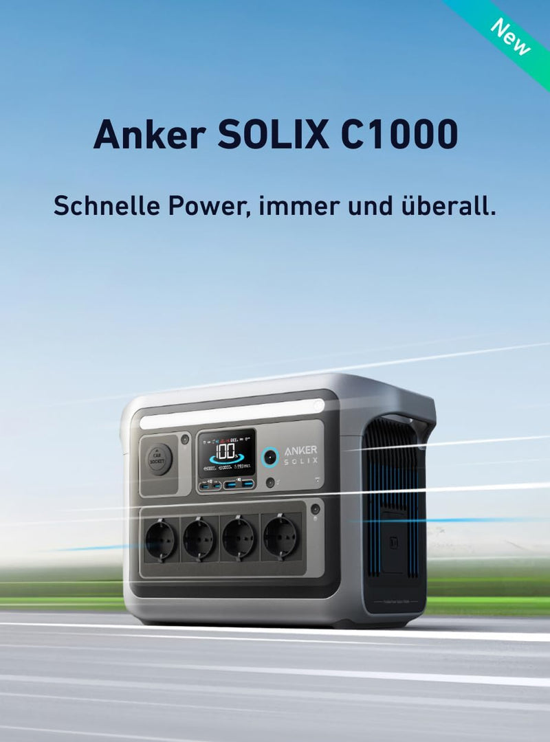 Anker SOLIX C1000 Tragbare Powerstation, LiFePO4, 1800W Solargenerator, 100% geladen in 58 Min. mit