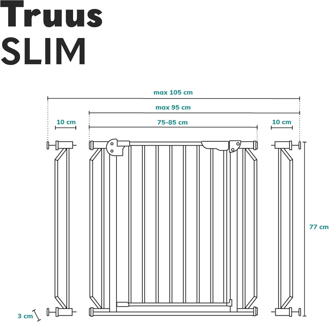 Lionelo Truus Slim Sicherheitstor, Verstellbare Breite von 75 bis 105 cm mit Press-Fit, Höhe 77 cm,