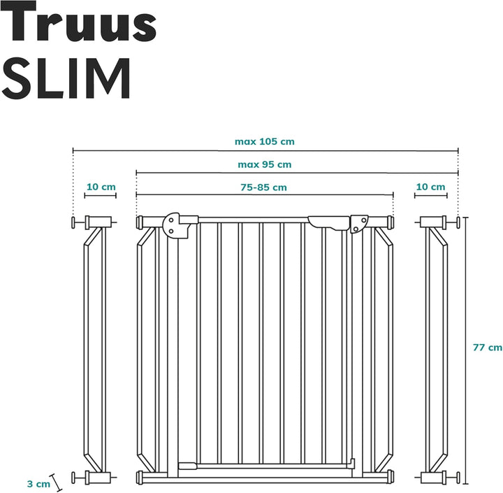 Lionelo Truus Slim Sicherheitstor, Verstellbare Breite von 75 bis 105 cm mit Press-Fit, Höhe 77 cm,