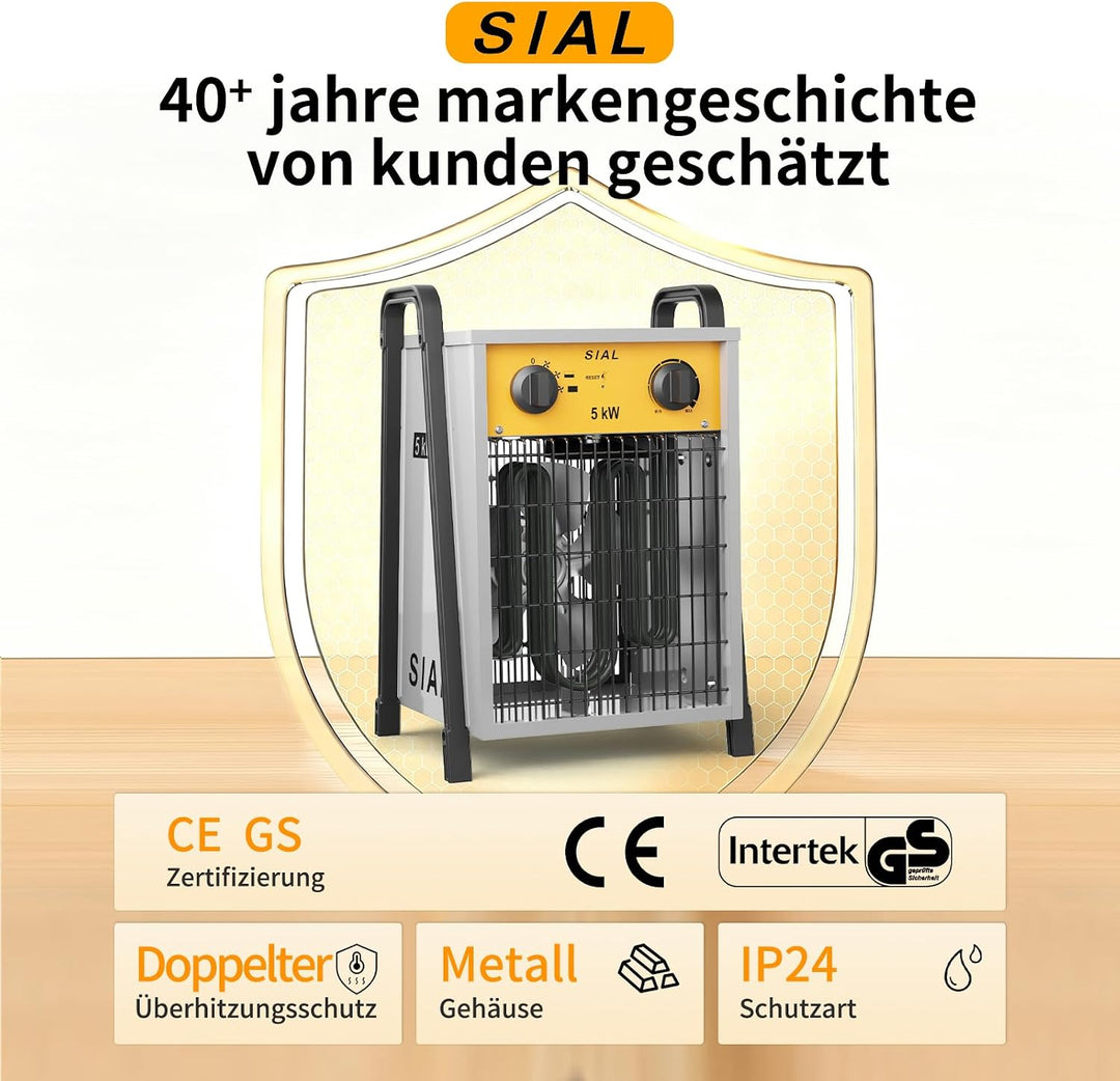 SIAL 5kw Industrielle Lüfterheizung,Effiziente Schrägheizung,Geeignet Für Werkstatt,Garage Oder Büro