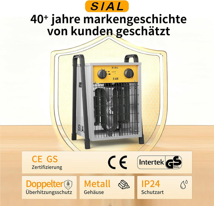 SIAL 5kw Industrielle Lüfterheizung,Effiziente Schrägheizung,Geeignet Für Werkstatt,Garage Oder Büro