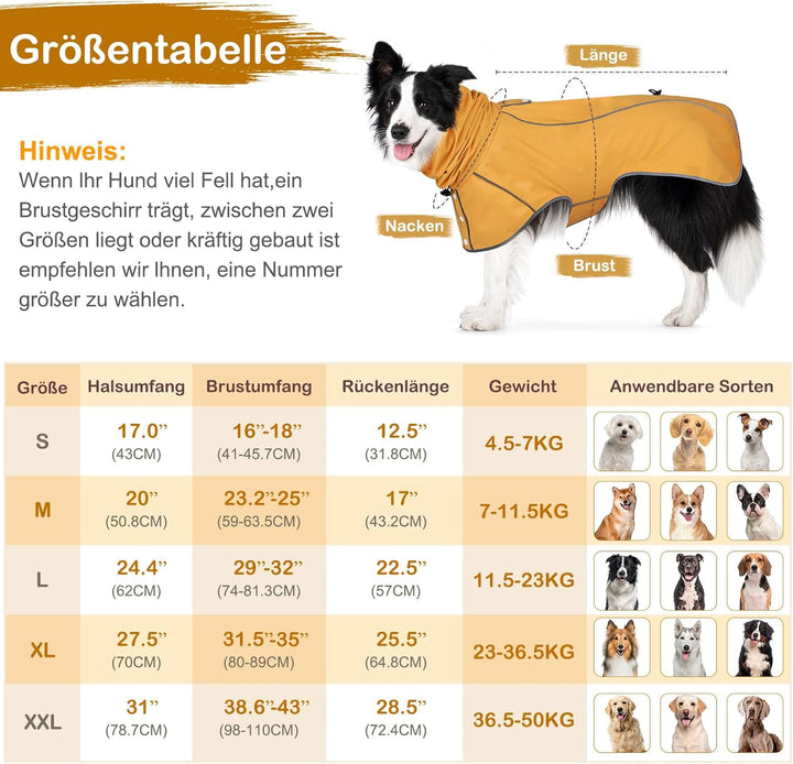 Hunderegenmantel - Wasserdichter Regenjacke für Hunde, Einstellbare Regenmantel für Mittlere, Grosse