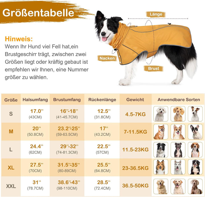 Hunderegenmantel - Wasserdichter Regenjacke für Hund, Einstellbare Regenmantel für Mittlere, Grosse