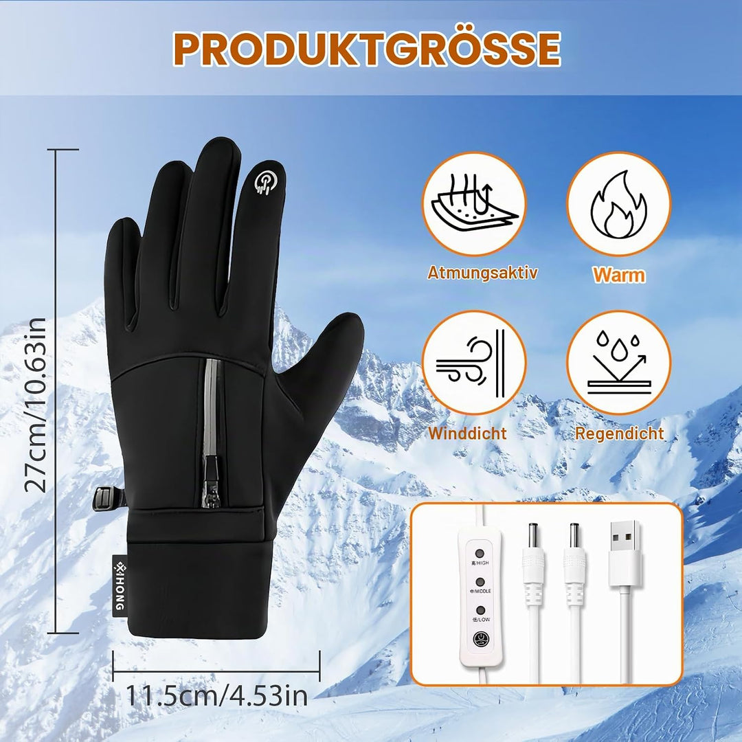 Carreuty USB beheizte Handschuhe für Männer Frauen, Wasserdicht Winddicht rutschfest Ski Erhitzt Han