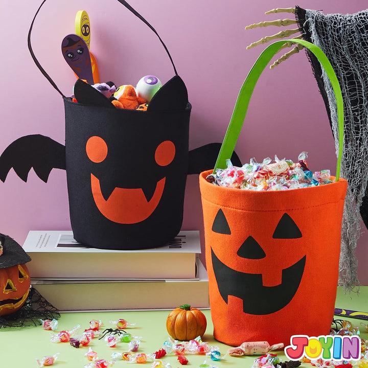 JOYIN Halloween-Fledermaus- und Kürbis-Süssigkeiten-Eimer-Set, wiederverwendbare Filz-Süsses-oder-Sa