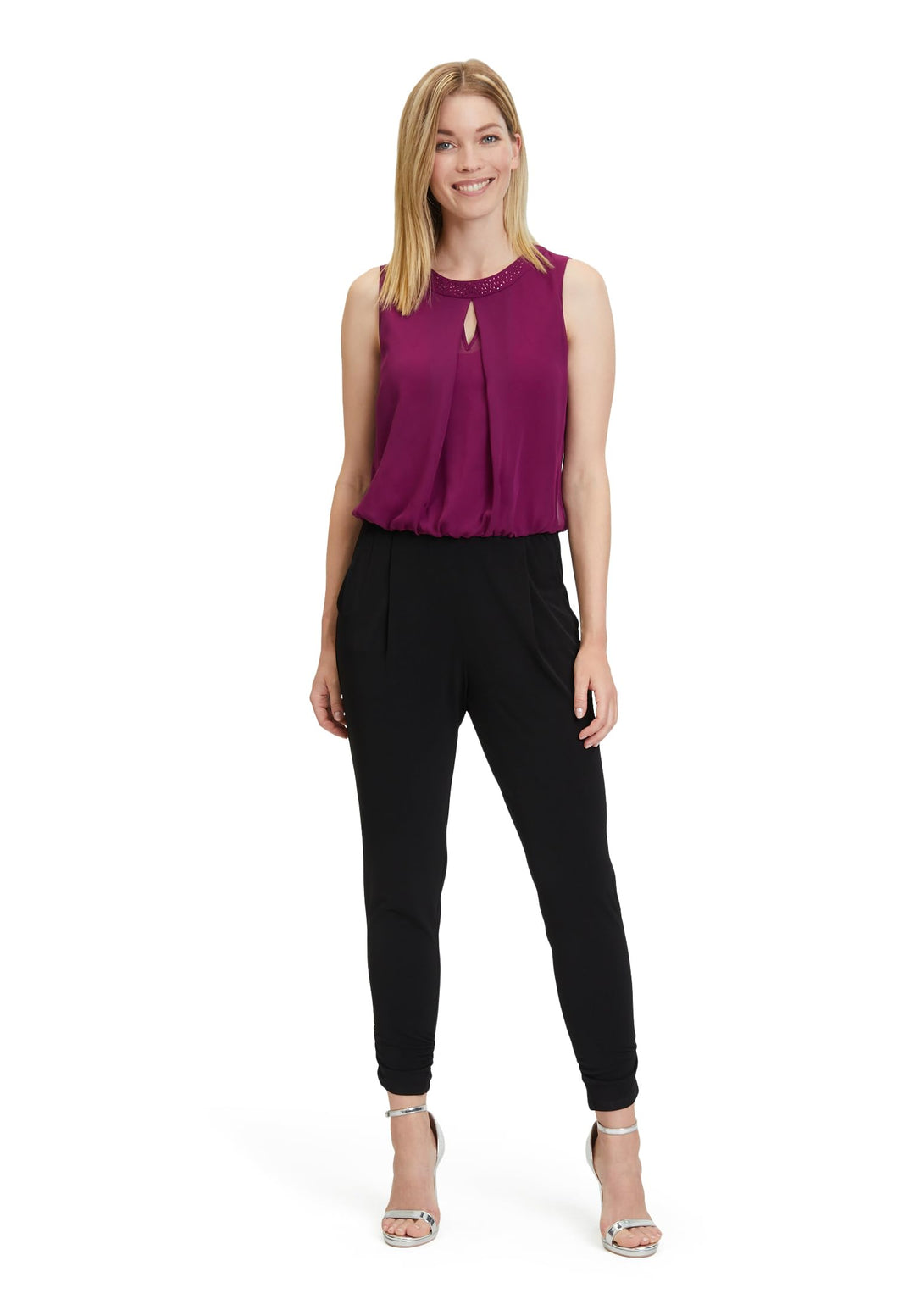 Vera Mont Damen Jumpsuit mit Cut-Outs 48 Patch Black/Purple, 48 Patch Black/Purple