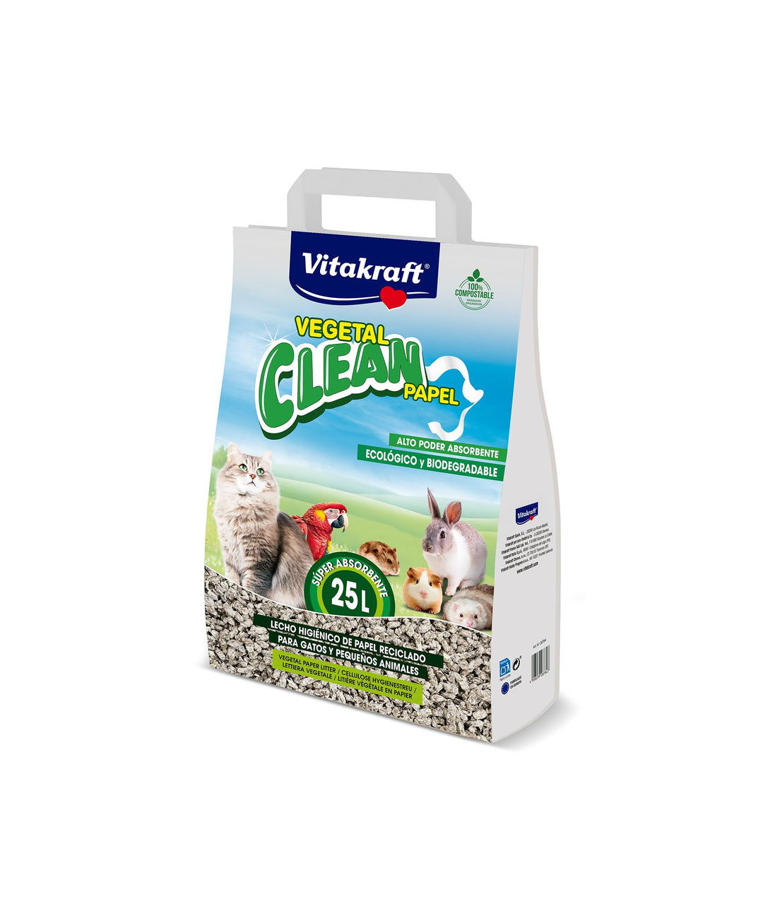 Vitakraft Vegetal Clean Papel, Streu für Kleintiere, mit Geruchskontrolle und Absorptionskapazität (