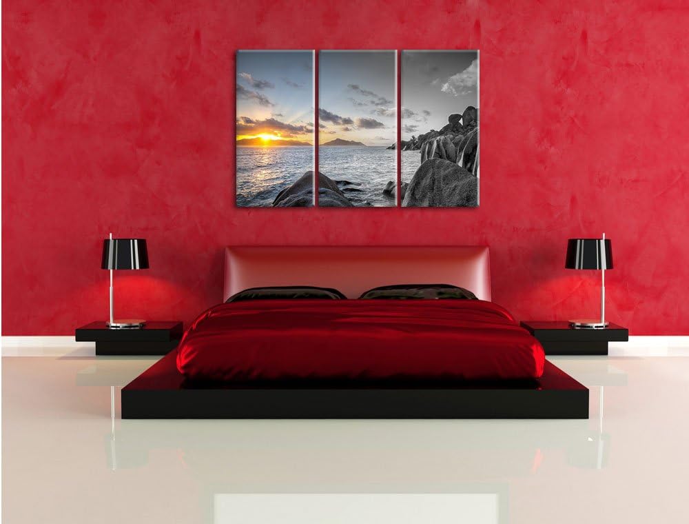 Pixxprint Sonnenuntergang Seychellen als Leinwandbild | Grösse: 3 Teilig (120x80) | Wandbild| Kunstd