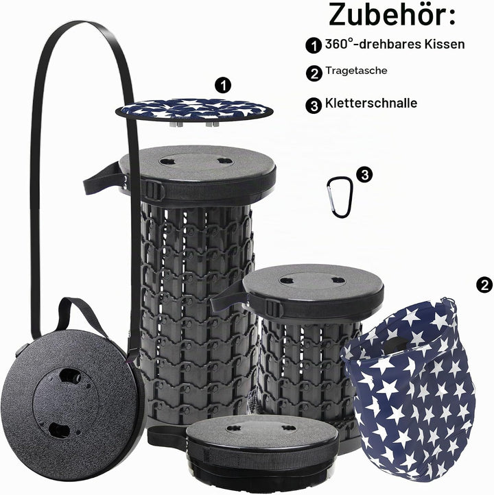 ALEVMOOM Tragbarer Klapphocker,Camping Hocker Teleskophocker,Klappbarer Hocker,Mini Leichte Campingh