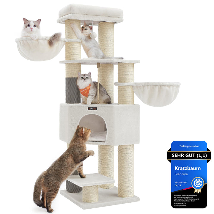Feandrea Kratzbaum, mit warmen Decken, für grosse Katze, Katzenbaum, 2 Katzenbürsten, 11,1 cm d Dick