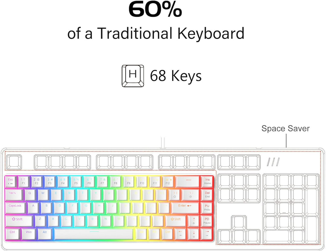 MageGee Tragbare 60% mechanische Gaming-Tastatur, roter Schalter, PBT Pudding-Tastenkappen, RGB-Hint