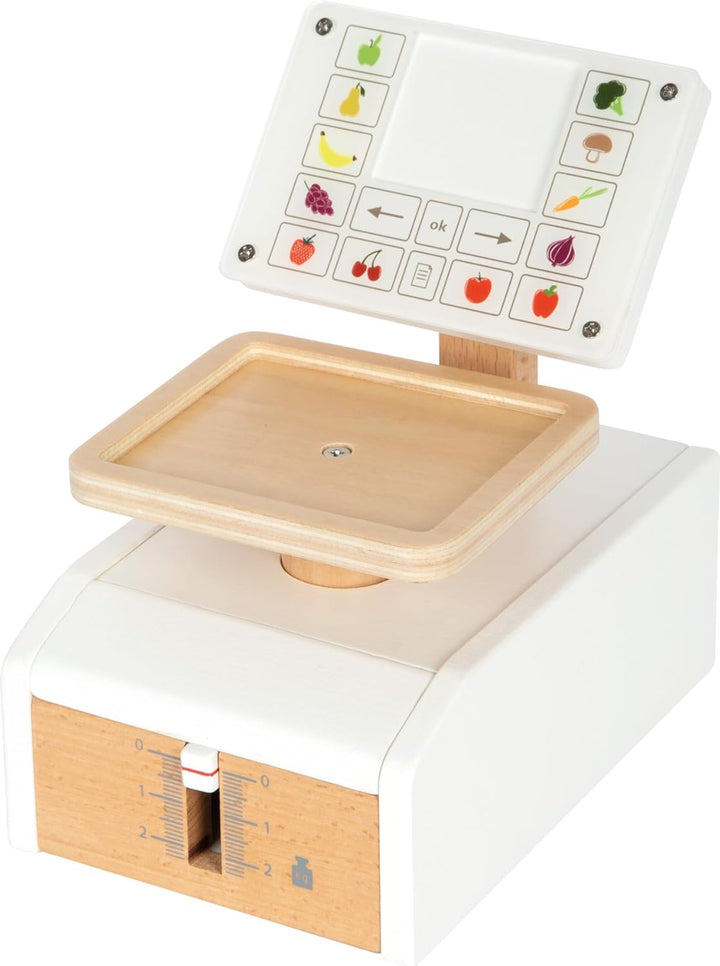 small foot Waage Fresh aus Holz, multifunktionales Zubehör für Kaufladen, Rollenspielzeug, ab 3 Jahr