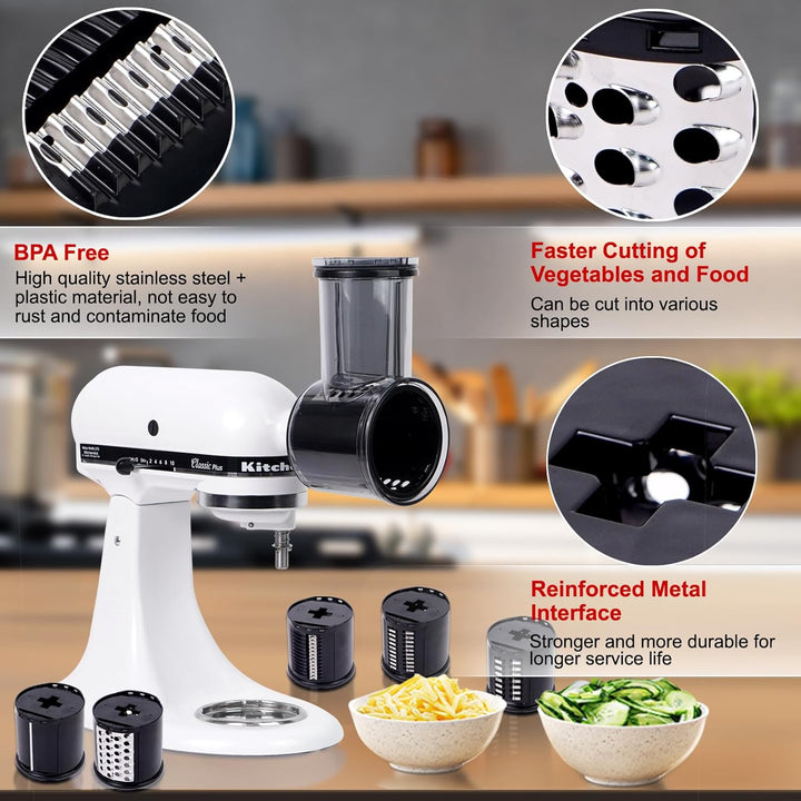 Schneide Reibeaufsatz für Kitchen Aid Standmixer mit 5 Klingen, Käsereibeaufsatz, kompatibel mit Kit