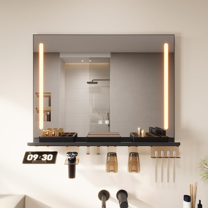 SONNI Badezimmerspiegel mit Beleuchtung 80x60 cm, LED Badspiegel mit Ablage 80cm, 3 einstellbare Lic