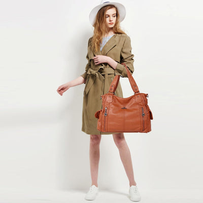 NICOLE & DORIS Women Hobo bags shoulder bags Washed Leather Totes Crossbody with Multiple Compartmen