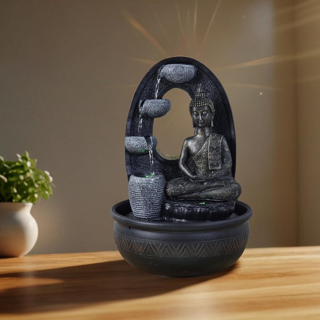 Zen'Light - Zimmerbrunnen Buddha Harmonie - Wasserbrunnen mit geräuschloser Pumpe - LED-Brunnen mit