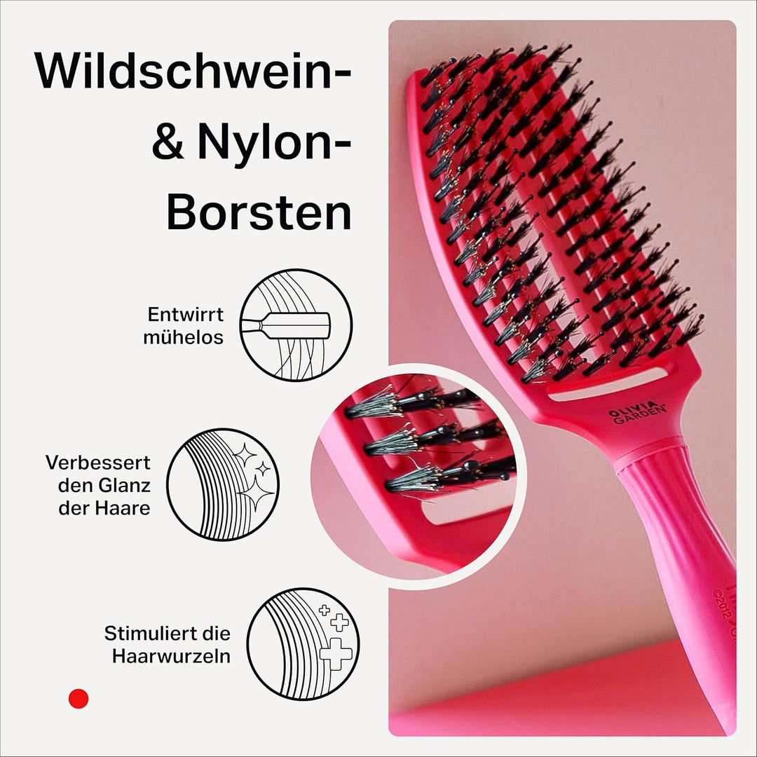 Olivia Garden Fingerbrush Care Iconic - Medium - Hot Pink - Detangler Bürste mit Wildschweinborsten