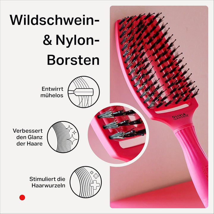 Olivia Garden Fingerbrush Care Iconic - Medium - Hot Pink - Detangler Bürste mit Wildschweinborsten