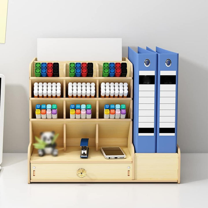 Schreibtisch Organizer aus Holz mit Schublade, Grosses Fassungsvermögen, A4 Papier Dokumentensortier