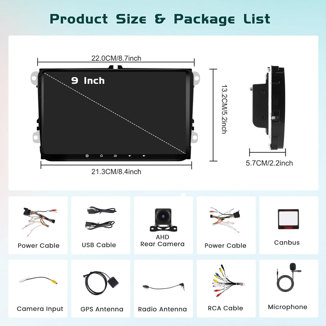 8Core/6+128G Hikity Android 15 Autoradio für VW Golf 5 6 Passat Tiguan Polo Caddy Seat,9 Zoll Touchs