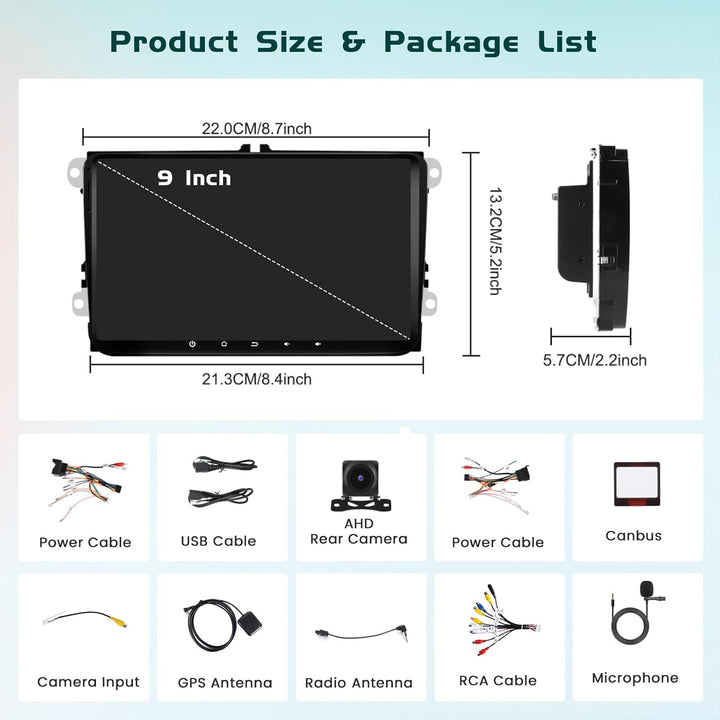 8Core/6+128G Hikity Android 15 Autoradio für VW Golf 5 6 Passat Tiguan Polo Caddy Seat,9 Zoll Touchs