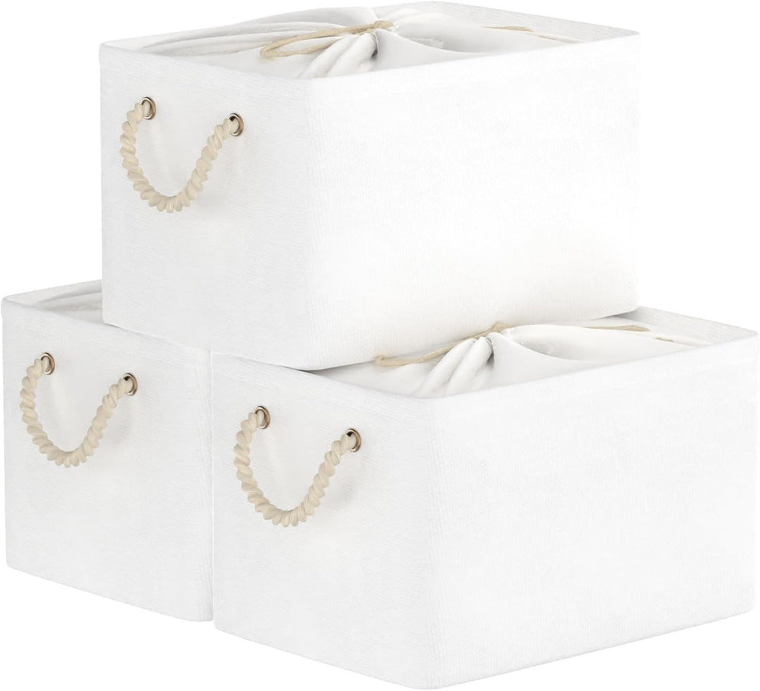 Yawinhe 3er Set Aufbewahrungsbox mit Deckel,Faltboxen aus Stoff mit Kordelzug-Abdeckung und 2 Griffe