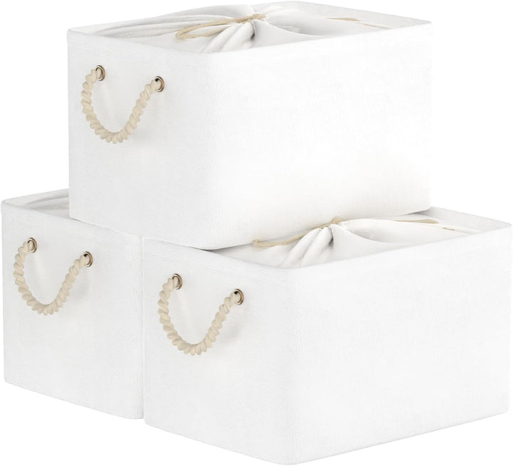Yawinhe 3er Set Aufbewahrungsbox mit Deckel,Faltboxen aus Stoff mit Kordelzug-Abdeckung und 2 Griffe
