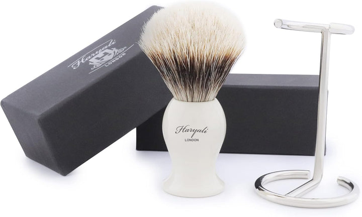 Dachshaar Rasieren Bürste mit Elfenbeinfarben Basis mit Pinselhalter/Ständer in Designer Box von Har