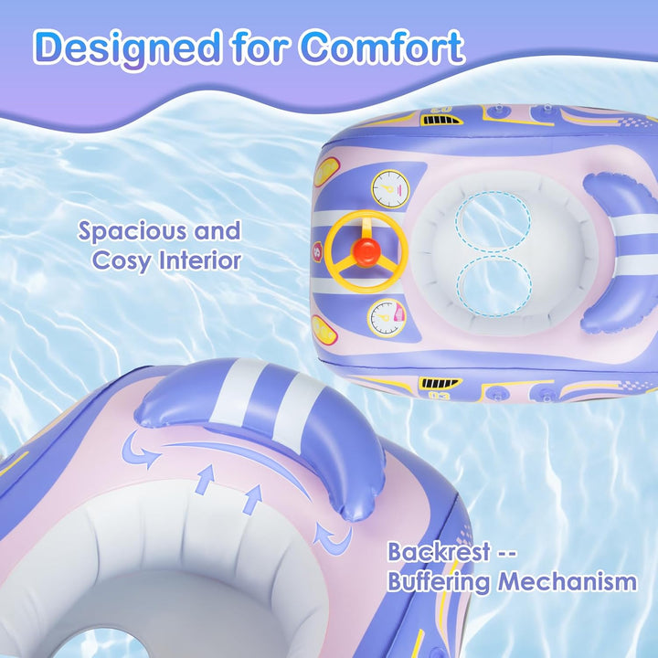Olycism Baby Schwimmring mit Sonnendach UPF50+ & Spielzeug Spielen Lenkrad Kinderboot Babyschwimmrei