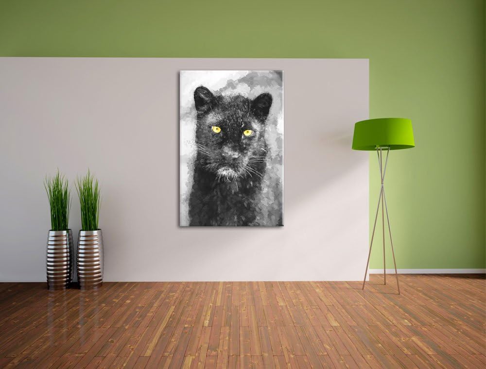 prächtiger Panther schwarz/weiss Deluxe Format: 100x70 cm auf Leinwand, XXL riesige Bilder fertig ge