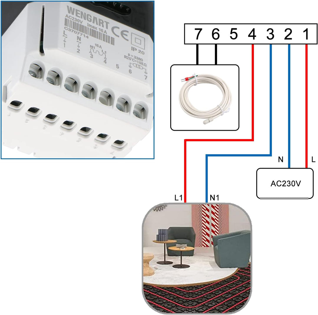 Wengart Raumthermostat Thermostat programmierbar LCD Touchscreen Digital weiss WG809, Unterputz für
