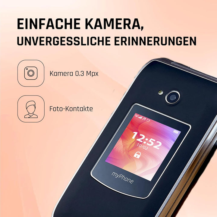 MP myPhone myPhoneRumba 2 Schwarz 2.4” Farbdisplay Klapphandy ohne Vertrag mit Grossen Tasten und Ka