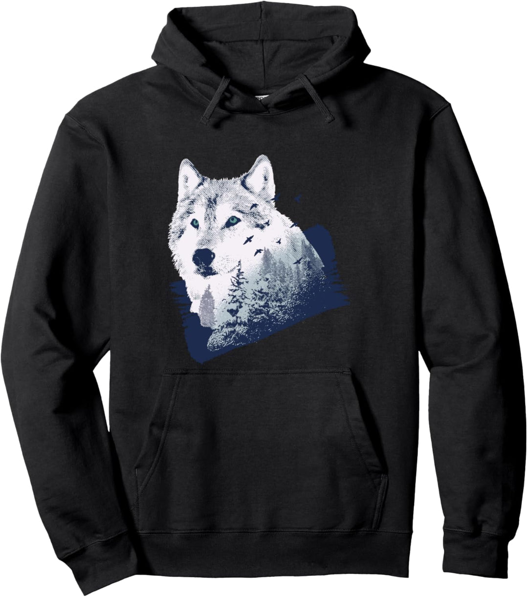 Wolf Doppelbelichtung Pullover Hoodie