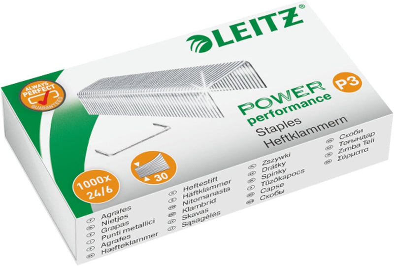 Leitz 5008 NeXXt Series Bürolocher, Metall, bis zu 30 Blatt / Kombi-Set mit Heftgerät + 1000 Klammer