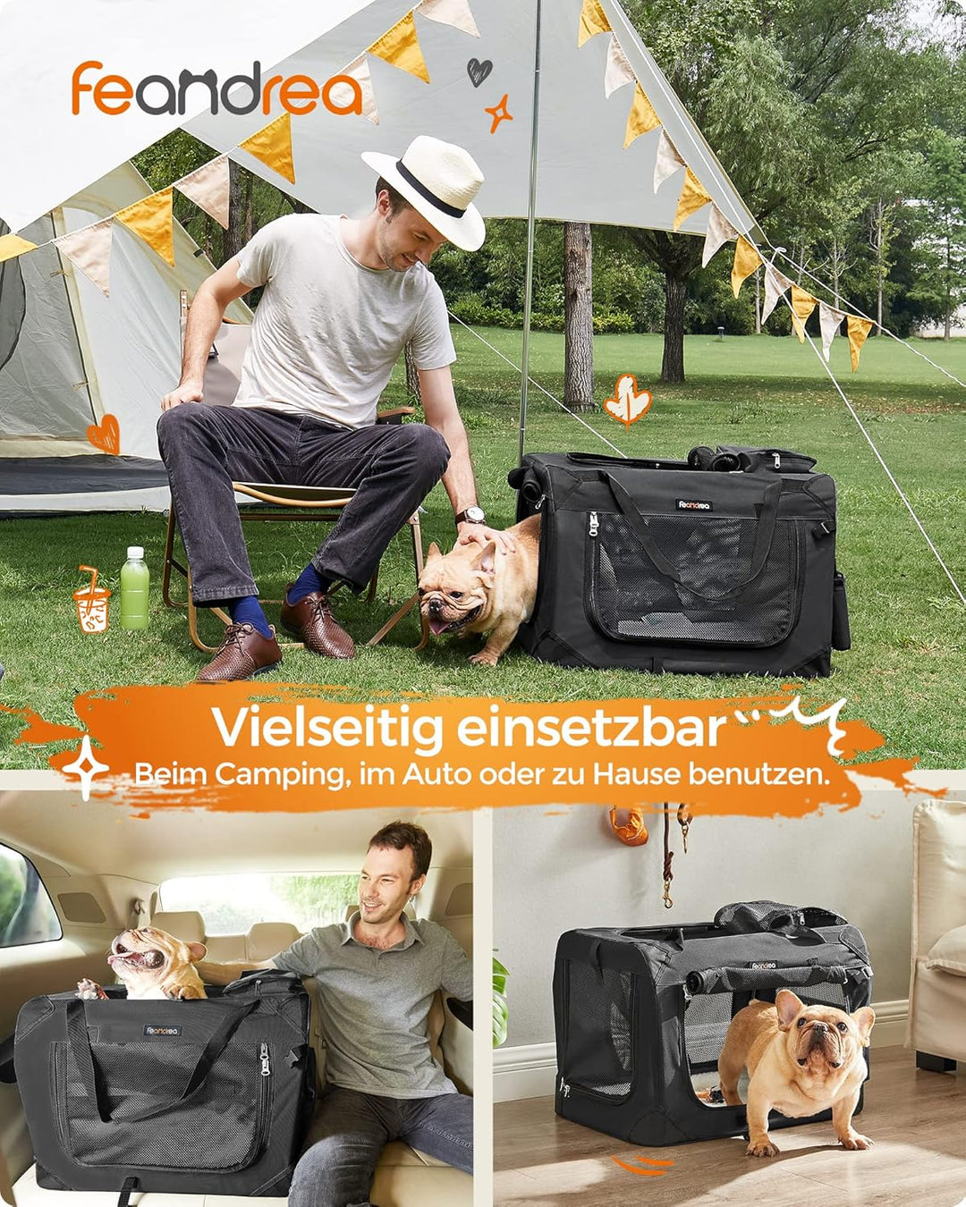 Feandrea Hundebox faltbar, Transportbox Hund, Grösse M, Hundetasche, Oxford-Gewebe, Netzstoff, atmun