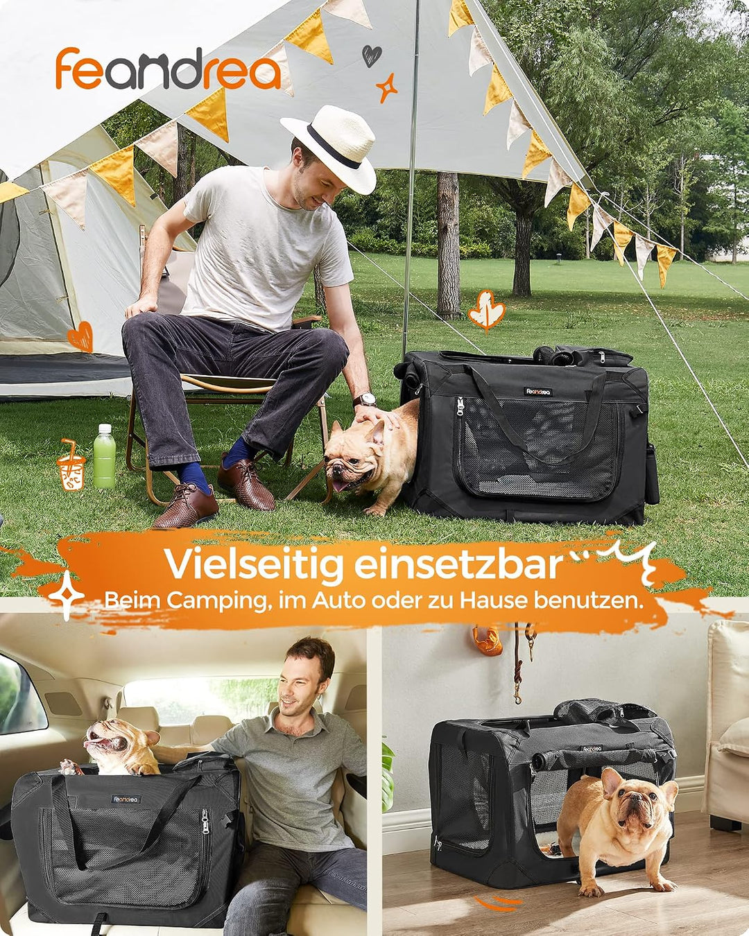Feandrea Hundebox faltbar, Transportbox Hund, Grösse M, Hundetasche, Oxford-Gewebe, Netzstoff, atmun