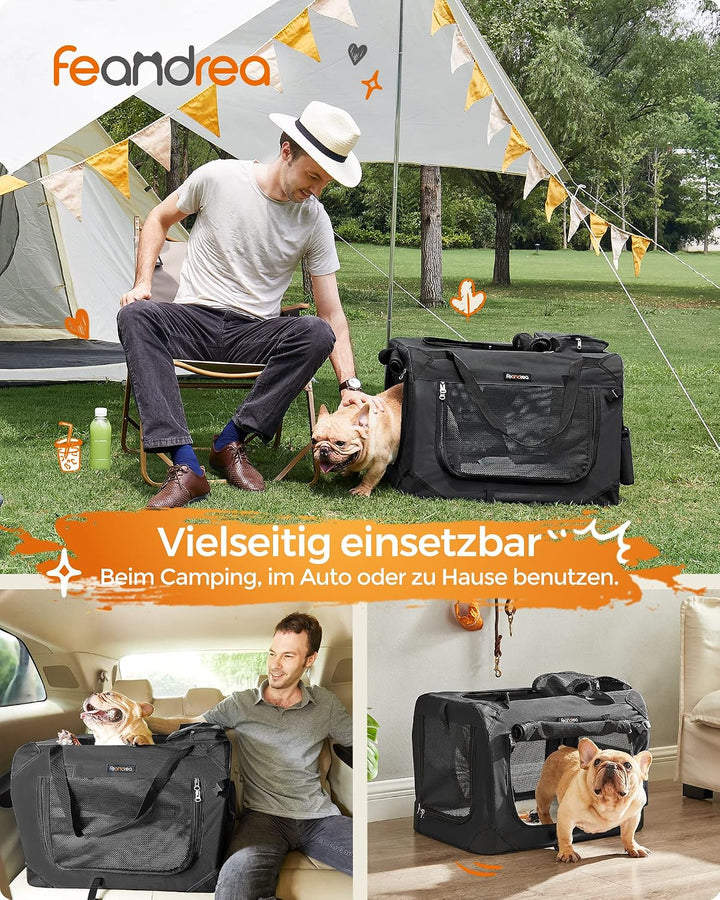 Feandrea Hundebox faltbar, Transportbox Hund, Grösse M, Hundetasche, Oxford-Gewebe, Netzstoff, atmun