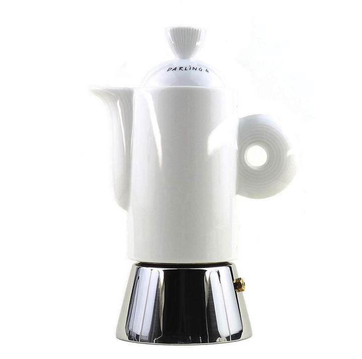 Moka Consorten Italienischer Espressokocher »Darling« | Edelstahl und weisses Porzellan | Füllmenge: