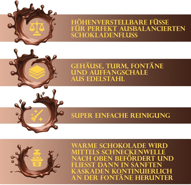 Schokobrunnen Gross Edelstahl Elektrisch - Schokoladenbrunnen für Zuhause Schokolade 500 g - Glatte