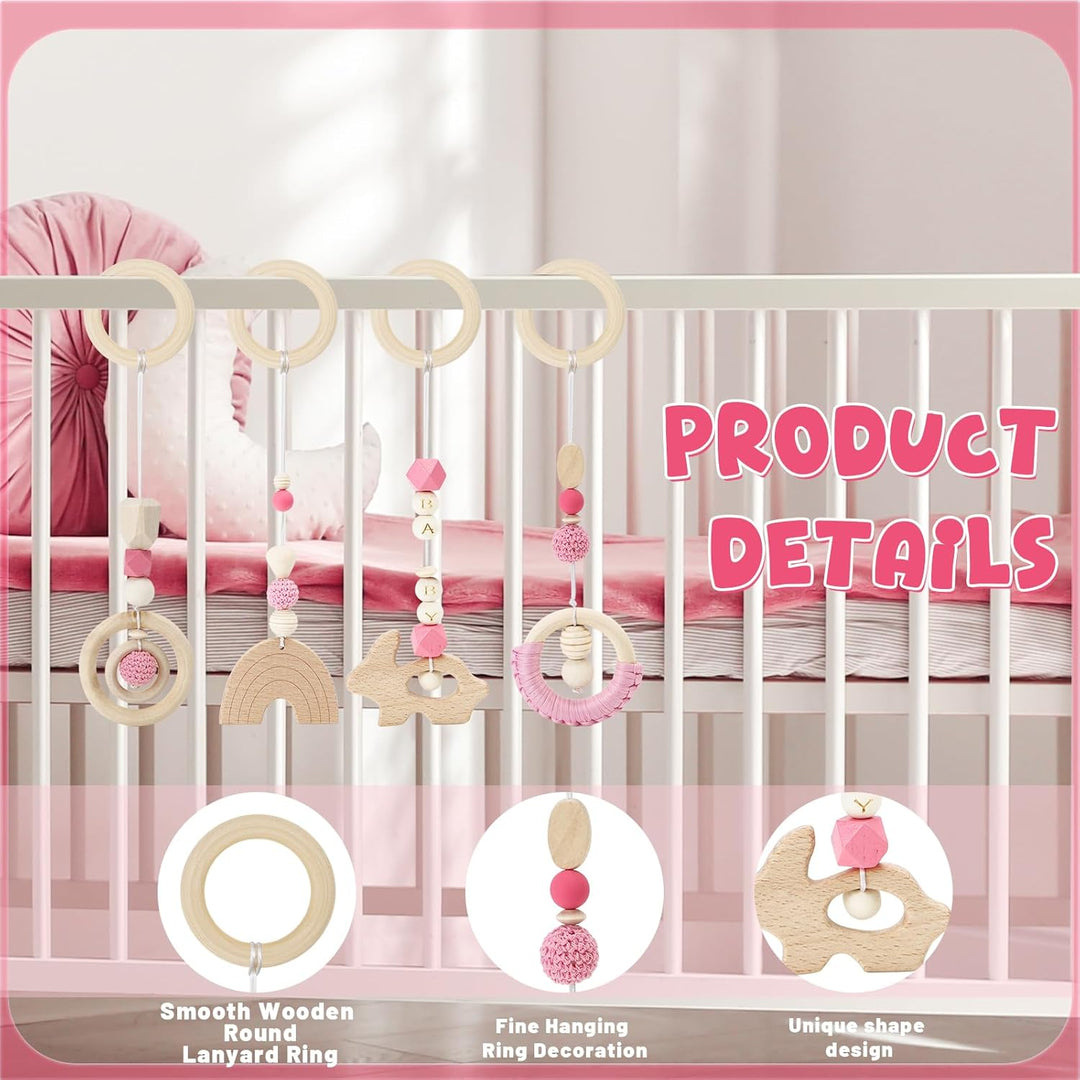 BINYI Spielbogen Baby Spielzeug ab 0 Monate Spielbögen Baby Gym Anhänger Holz 4 Stück Spielebogen Ba