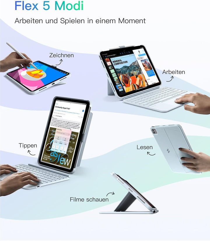 Inateck AceTouch Pro Hülle mit Tastatur für iPad 11 A16 2025 11 Zoll, iPad 10. Gen 2022 10,9 Zoll, 5