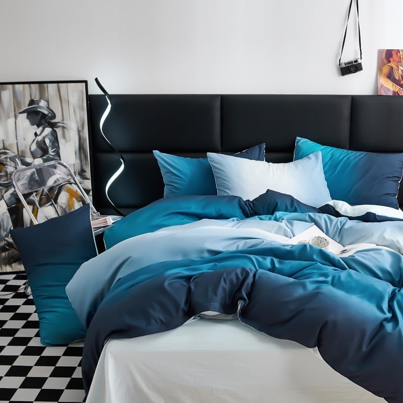 Boqingzhu Bettwäsche 135x200cm Blau Dunkelblau Hellblau Romantisch Modern Farbverlauf Wende Bettwäsc