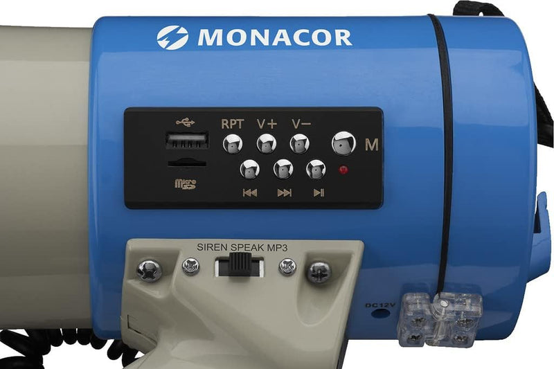 MONACOR TM-17M Megafon, 25 W, 110 dB, Handmikrofon und Lautsprecher mit MP3-Player, Aufnahmefunktion