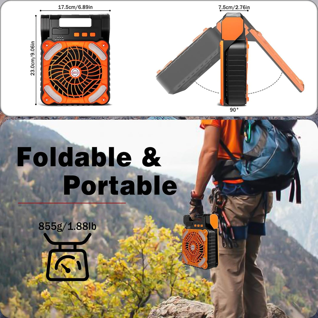 1-Stück Solar Camping Ventilator mit Campinglampe USB Aufladbar Leise Tischventilatoren LED Camping