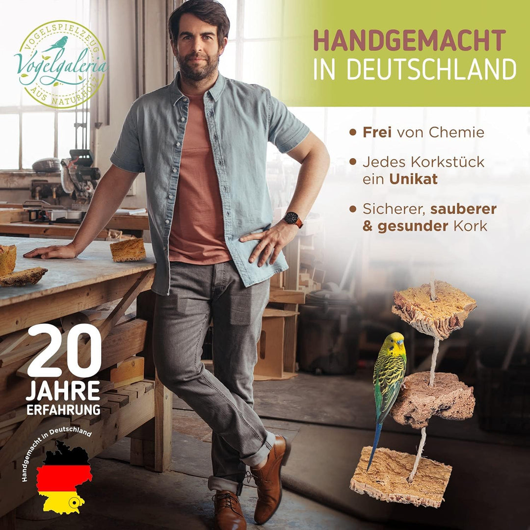 Vogelgaleria® Kork Knabberseil - das perfekte Wellensittich Spielzeug und Vogelzubehör zum Klettern