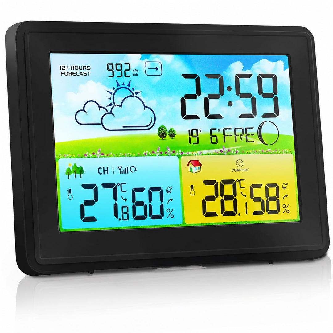 Wetterstation Funk mit Aussensensor, Innen und Aussen Temperatur/Luftfeuchte, Funkwetterstation mit