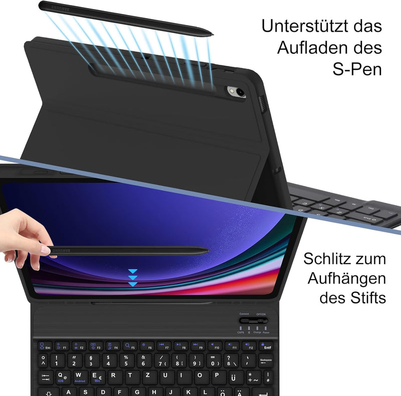 FOGARI Samsung Galaxy Tab S9 FE Tastatur Hülle | Samsung Galaxy Tab S9 Tastatur Hülle | QWERTZ Deuts