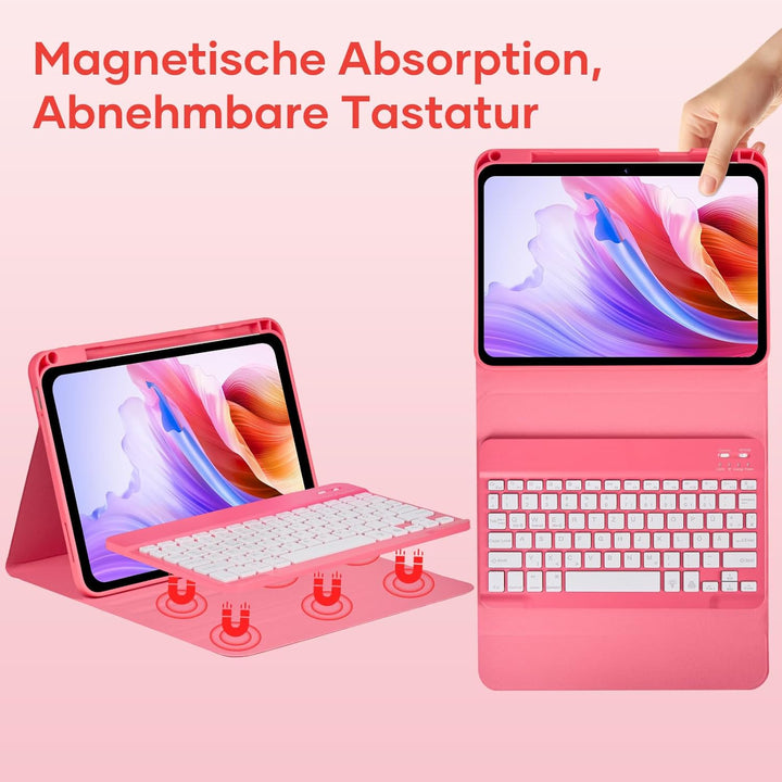 Hülle mit Tastatur für iPad A16 11 Generation 2025/10 Generation 2022, (11/10.9 Zoll) - 7 Beleuchtet
