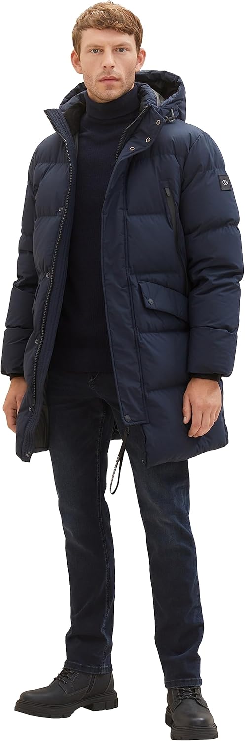 Tom Tailor Herren Recycled Down Puffer-Parka mit Abnehmbarer Kapuze 1037357 L 10668 - Sky Captain Bl