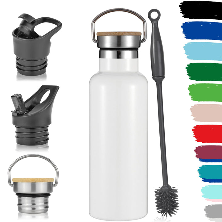 Milu Edelstahl Trinkflasche 350ml 500ml 750ml 1000ml (+3 Deckel) - Thermosflasche mit Strohhalm, Iso